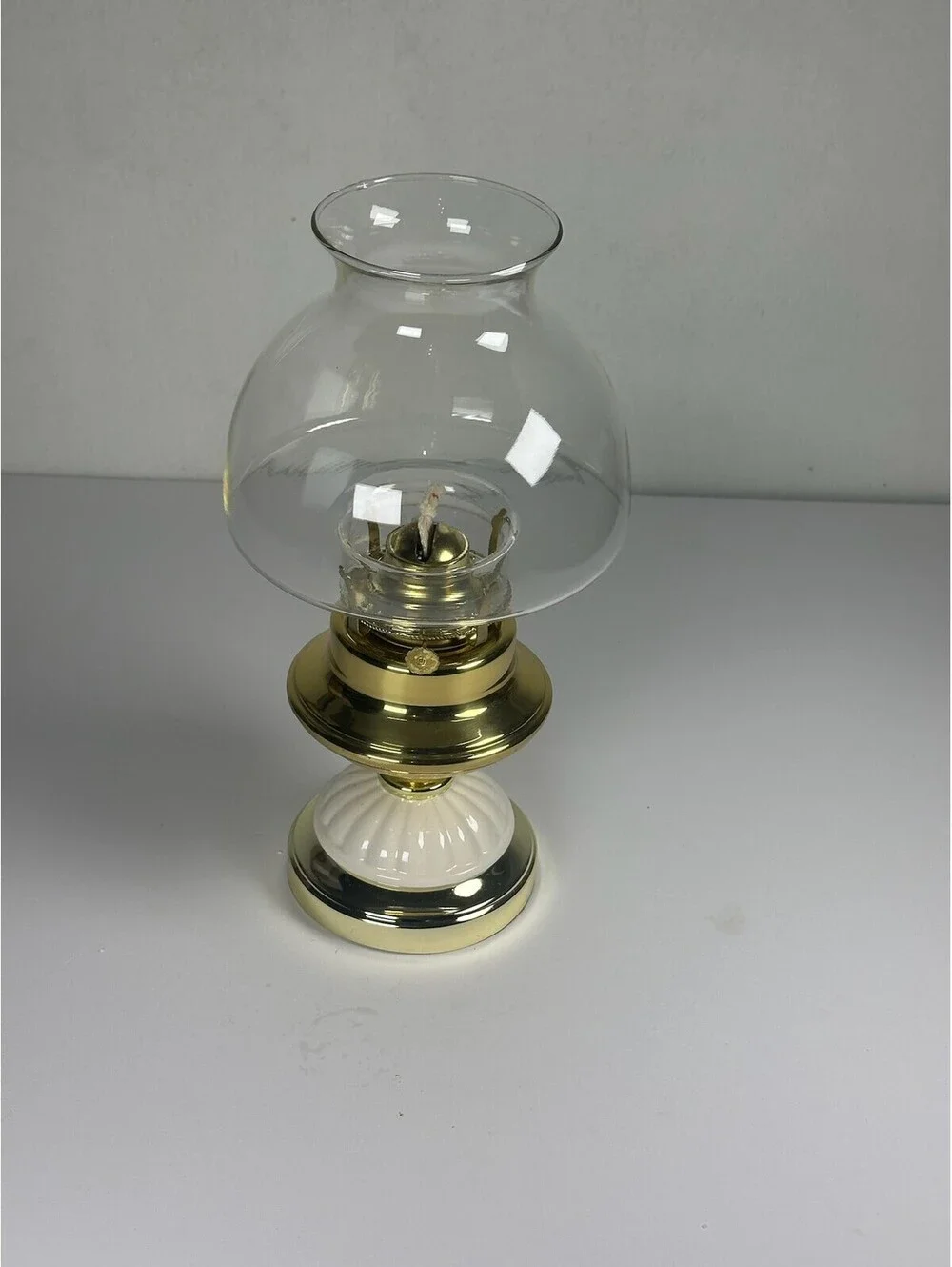 Vintage Style Brass & Ceramic Oil Lamp with Glass Chimney - Storage F-10